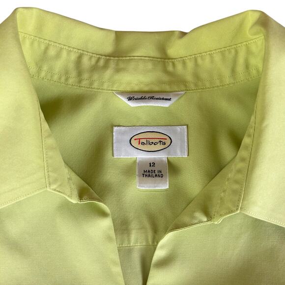 Talbots Top Women Sz 12 Lime Green Sleeveless Wrinkle Resistant Button Up Blouse - Picture 8 of 11